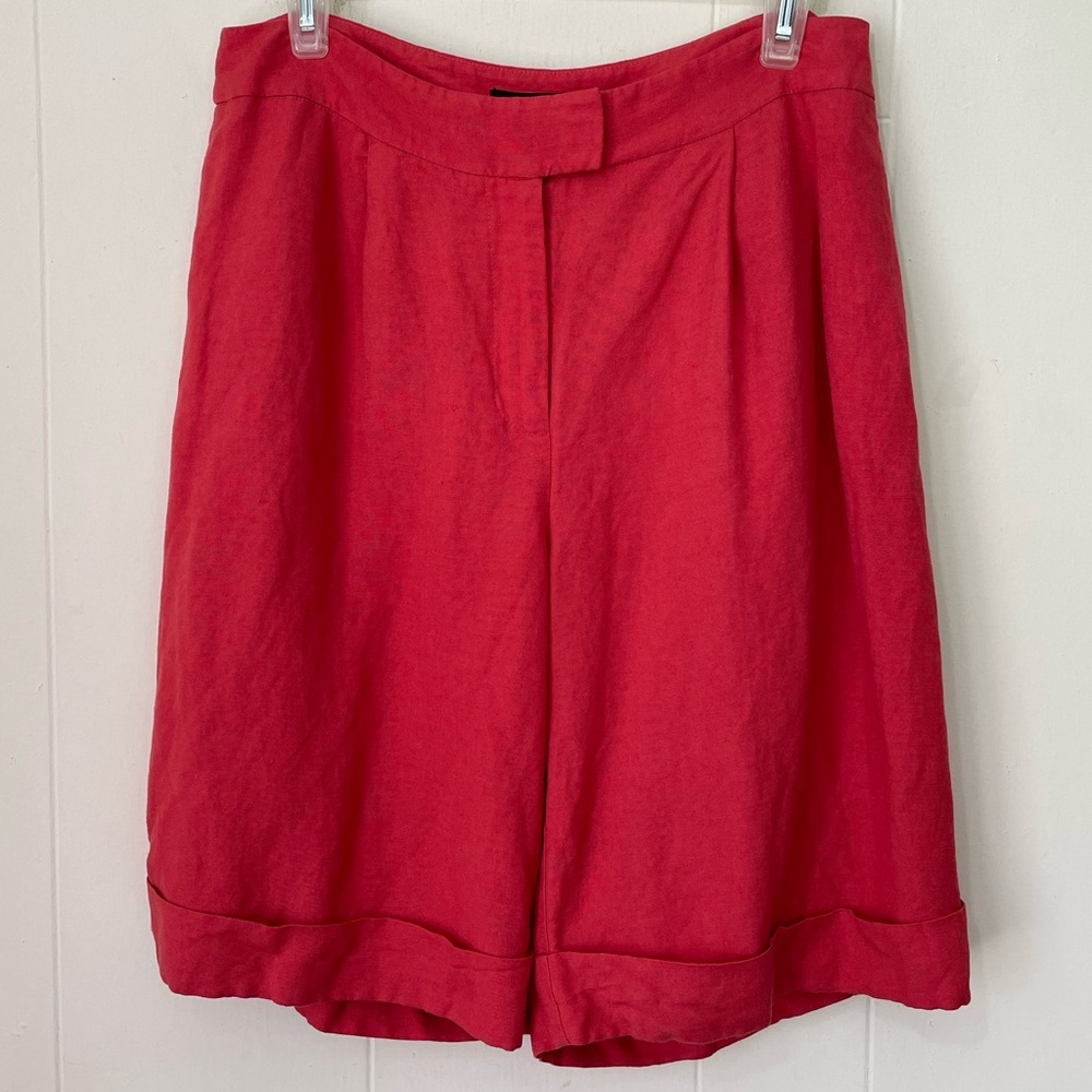 Alfani Linen Blend High Waisted Shorts Orange Red Pleated ~ Women’s Size 8